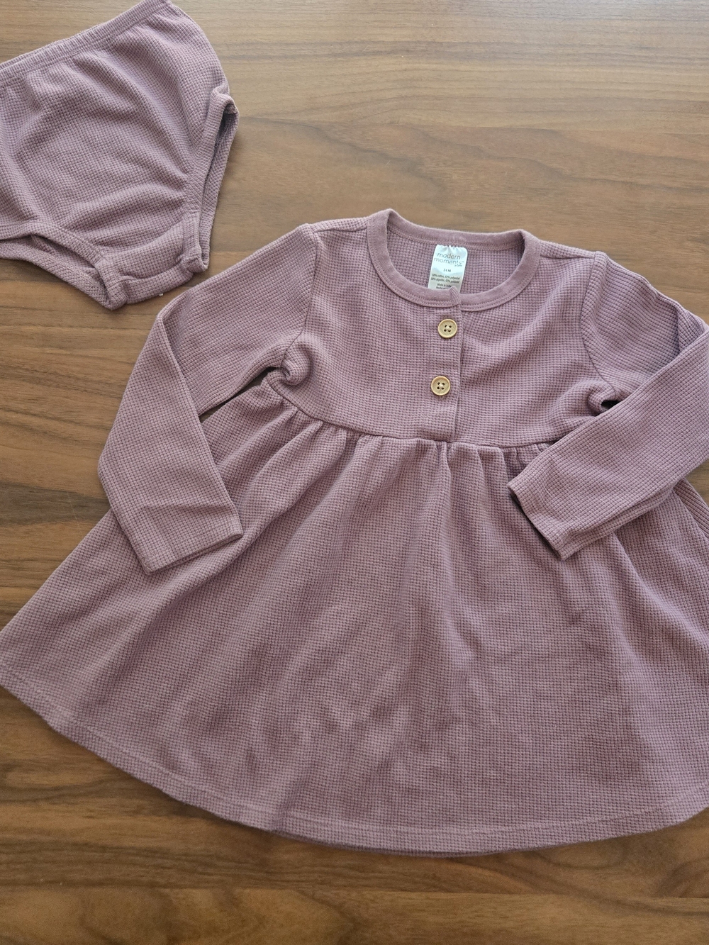 Modern Moments Waffle Knit Long Sleeve Babydoll Dress Set 24M